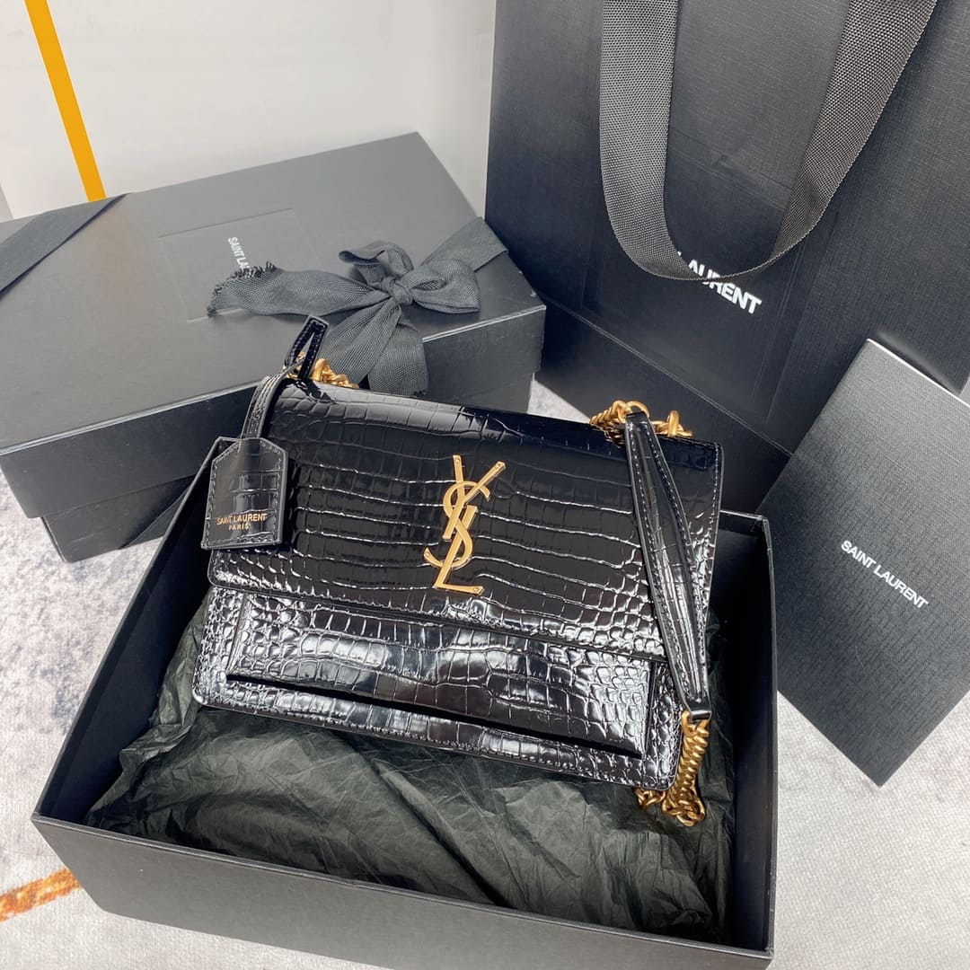 YSL  SUNSET MEDIUM IN CROCODILE-EMBOSSED LEATHER