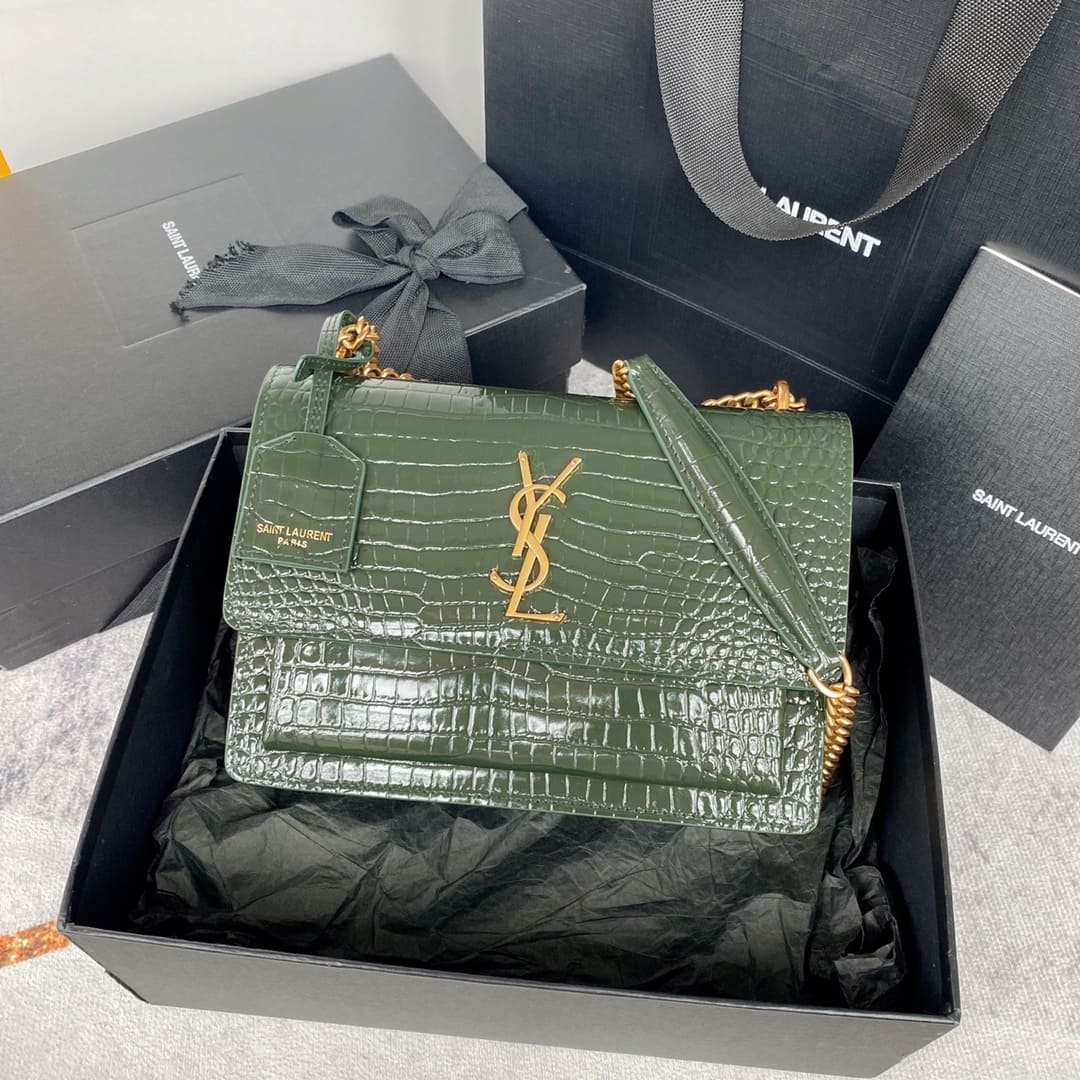 YSL  SUNSET MEDIUM IN CROCODILE-EMBOSSED LEATHER