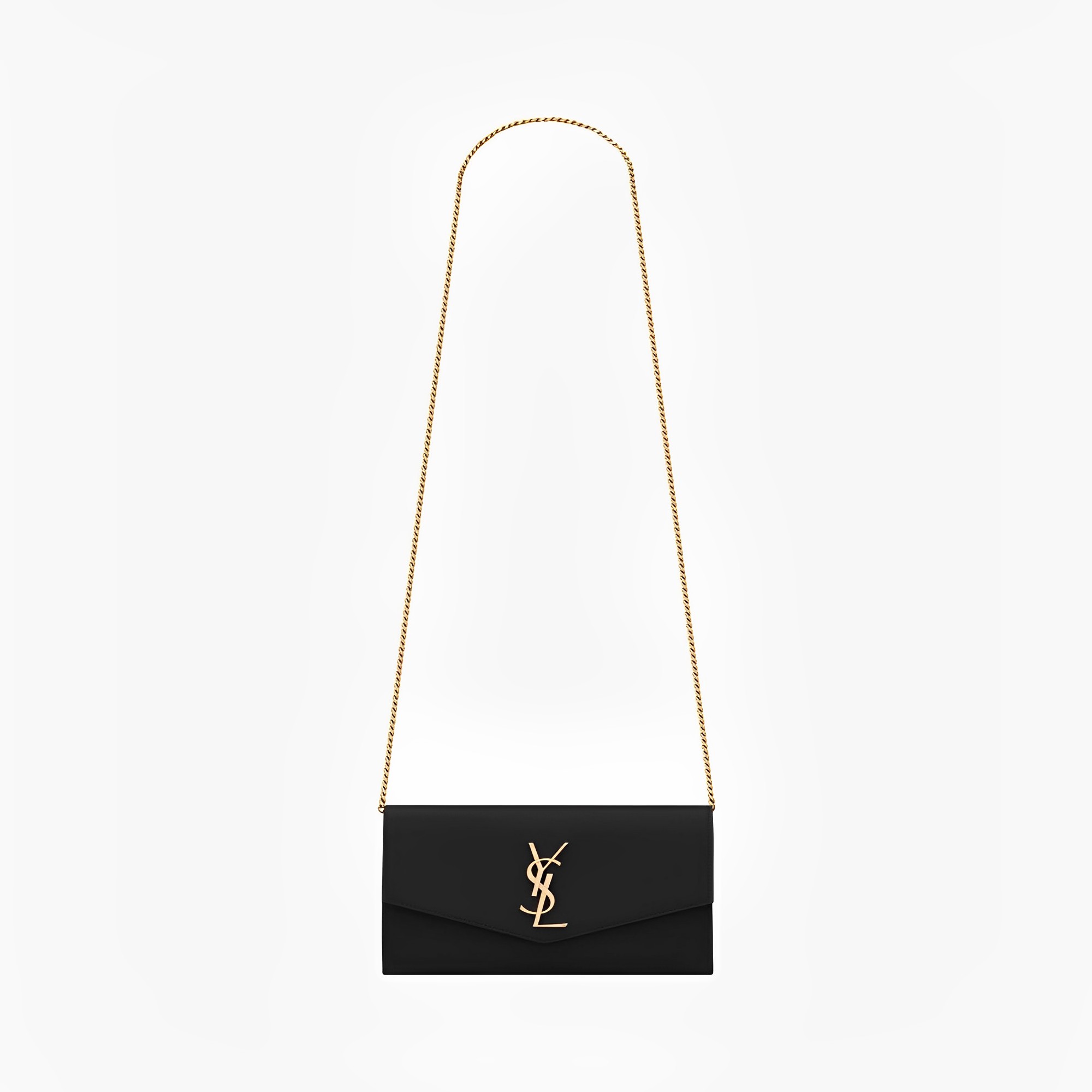 YSL UPTOWN chain wallet in grain de poudre embossed leather